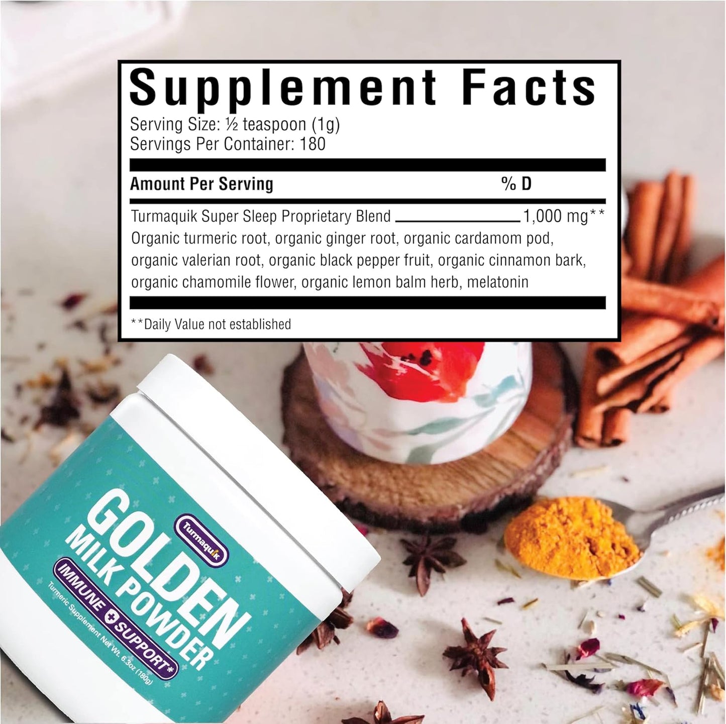 Turmaquik Organic Golden Milk Turmeric Powder with Ginger, Black Pepper, Curcumin, and Vitamins - Immunity Boosting Superfood Blend