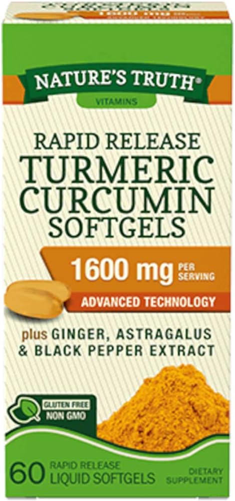 Turmeric 1600mg with Black Pepper Extract Softgels - Nature's Truth 60 Count