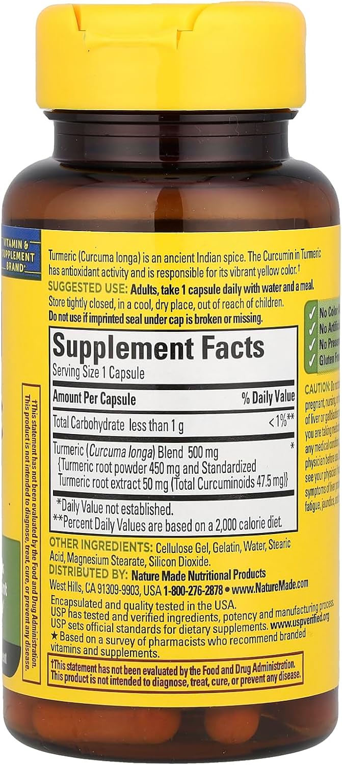 Turmeric 500 mg Capsules for Antioxidant Support - 60 Count by Nature Made