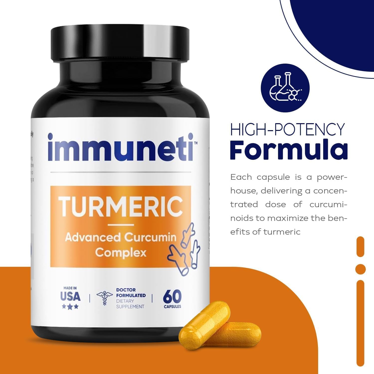 Turmeric Advanced Curcumin Complex Capsules - 120 Count - Pack of 2 for Immune Support by Immuneti