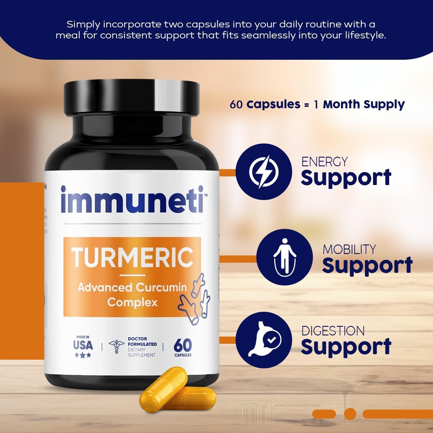 Turmeric Advanced Curcumin Complex Capsules - 120 Count - Pack of 2 for Immune Support by Immuneti
