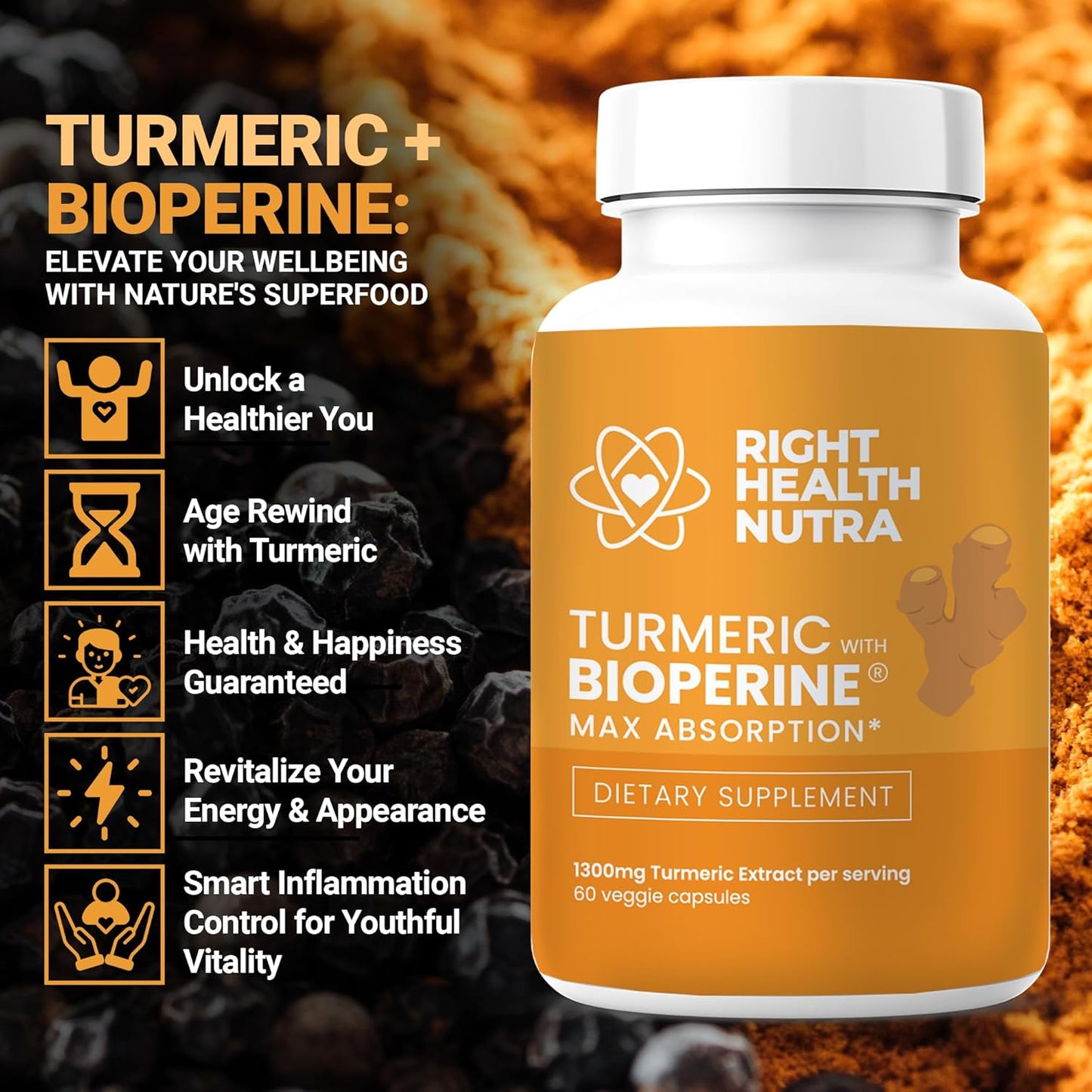 Turmeric and Black Pepper Extract Capsules for Stronger Joints and Natural Energy Support - Up to 2000% Faster Absorption - Enhanced Memory - 60 Count