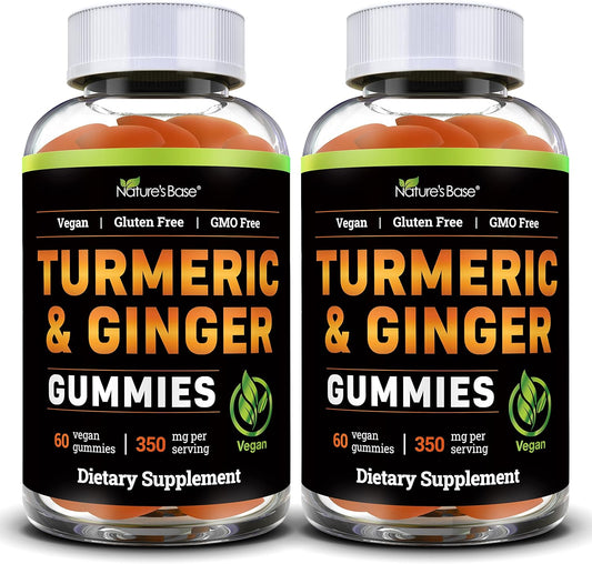 Turmeric and Ginger Gummies for Adults - 2 Pack of Tumeric Curcumin Supplements for Joint and Immune Support - 120 Vegan Gummies