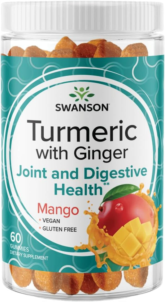 Turmeric and Ginger Gummy Supplement for Digestive & Immune Health - Supports Joint Function & Mobility - Mango Flavor, 60 Gummies