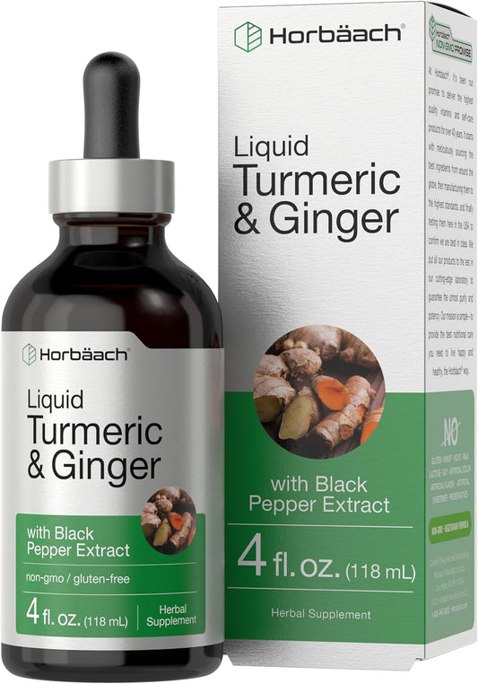 Turmeric and Ginger Herbal Liquid Extract with Black Pepper - Vegan, Non-GMO, Gluten Free - 4 fl oz