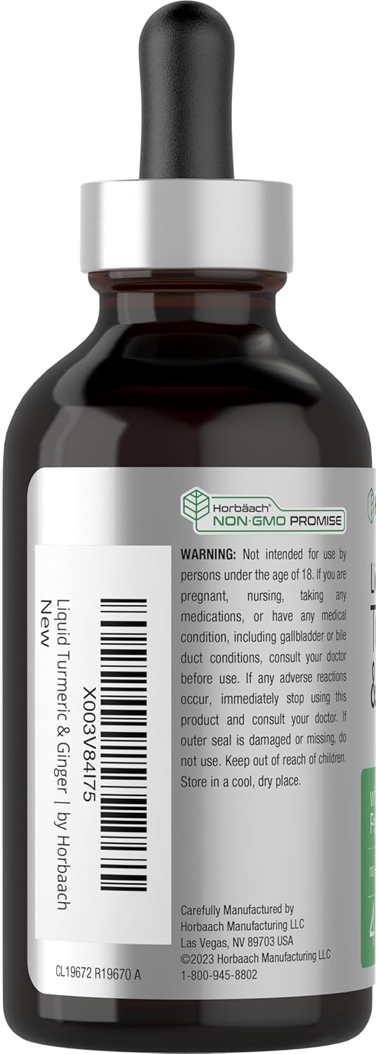 Turmeric and Ginger Herbal Liquid Extract with Black Pepper - Vegan, Non-GMO, Gluten Free - 4 fl oz