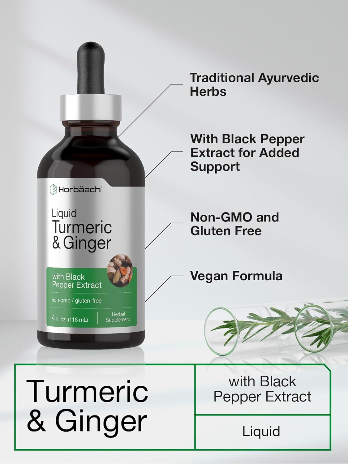 Turmeric and Ginger Herbal Liquid Extract with Black Pepper - Vegan, Non-GMO, Gluten Free - 4 fl oz