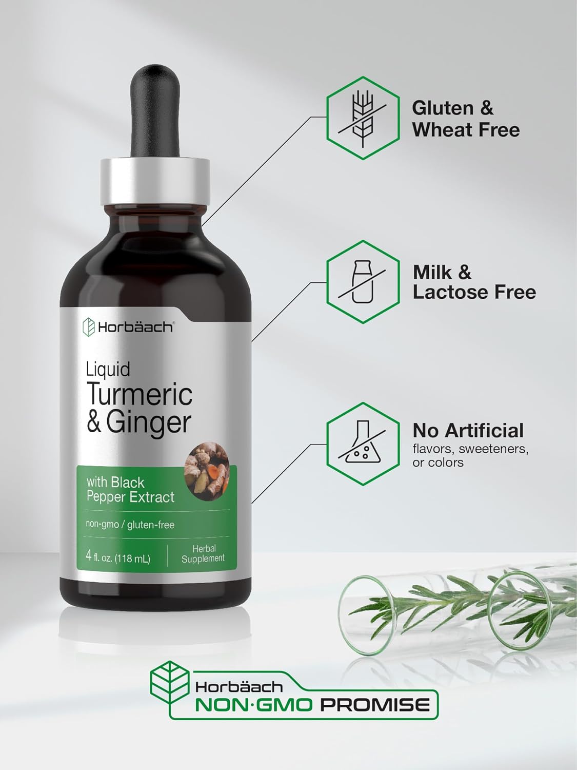 Turmeric and Ginger Herbal Liquid Extract with Black Pepper - Vegan, Non-GMO, Gluten Free - 4 fl oz