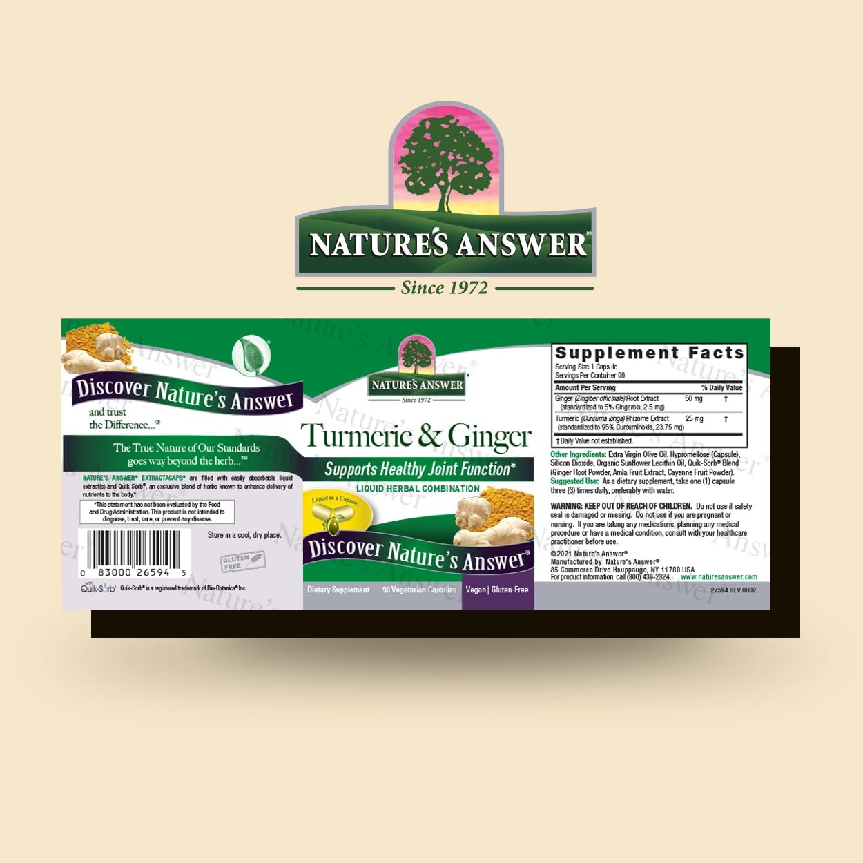 Turmeric and Ginger Joint Support Capsules - 90 Count, Gluten-Free, Vegan - Single Pack