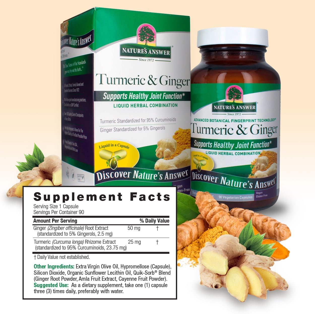 Turmeric and Ginger Joint Support Capsules - 90 Count, Gluten-Free, Vegan - Single Pack