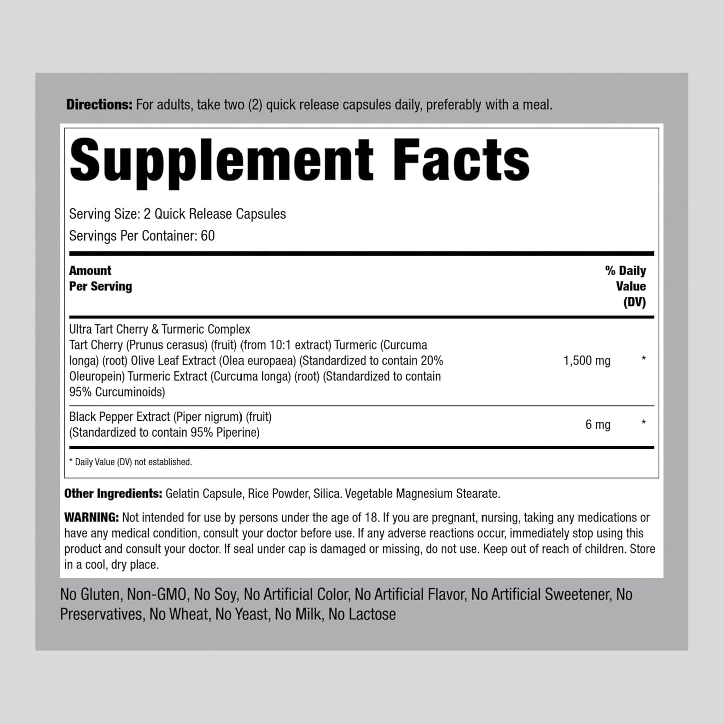 Turmeric and Tart Cherry Capsules with Black Pepper Extract - 120 Count | Vegetarian, Non-GMO, Gluten Free Supplement