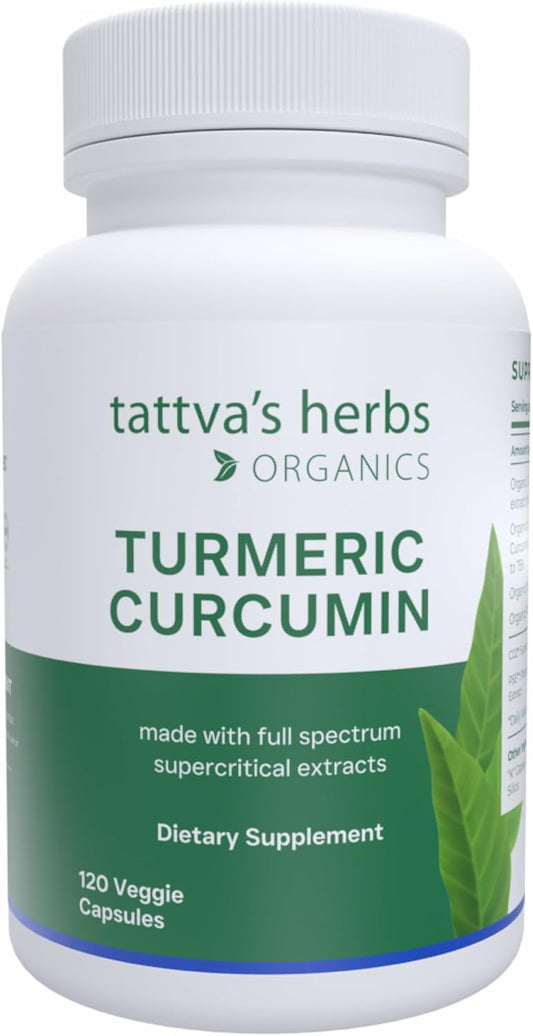 Turmeric Curcumin 500mg Capsules with Black Pepper for Antioxidant Support - 120 Veggie Capsules by Tattva's Herbs