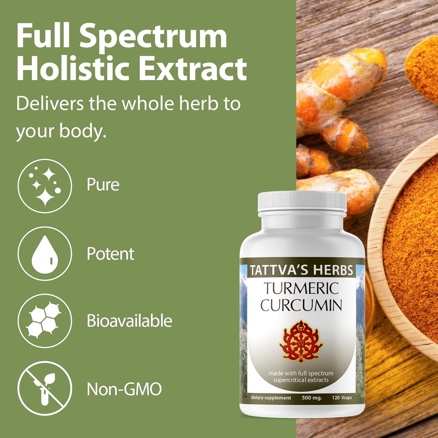 Turmeric Curcumin 500mg Capsules with Black Pepper for Antioxidant Support - 120 Veggie Capsules by Tattva's Herbs