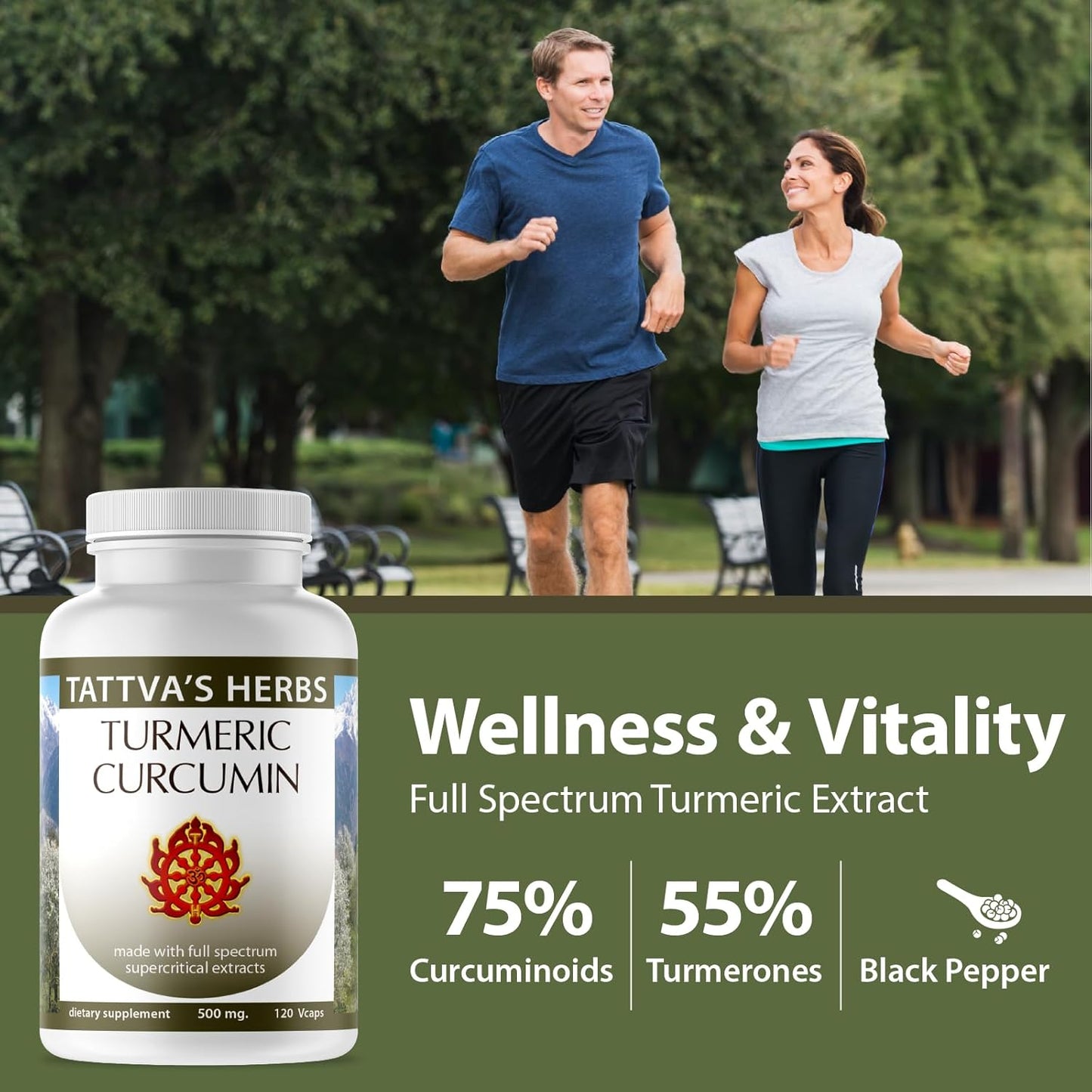 Turmeric Curcumin 500mg Capsules with Black Pepper for Antioxidant Support - 120 Veggie Capsules by Tattva's Herbs