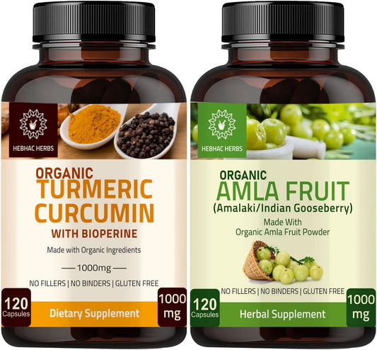 Turmeric Curcumin & Amla Capsules by Hebhac Herbs - Natural Antioxidant Supplement for Immune Support