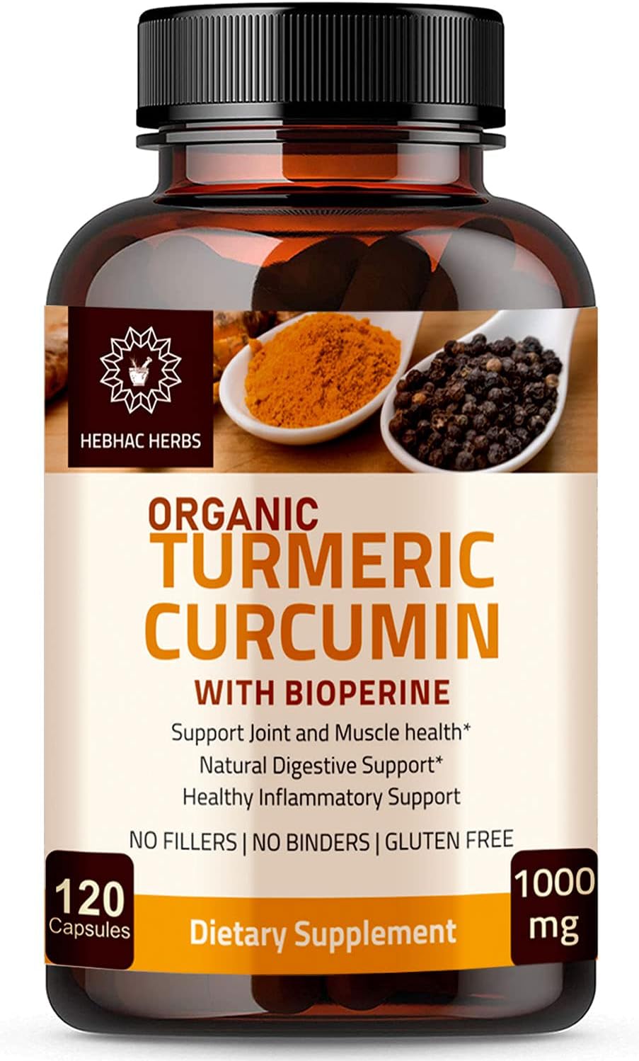 Turmeric Curcumin and Triphala Capsules by Hebhac Herbs for Digestive Health and Inflammation Support