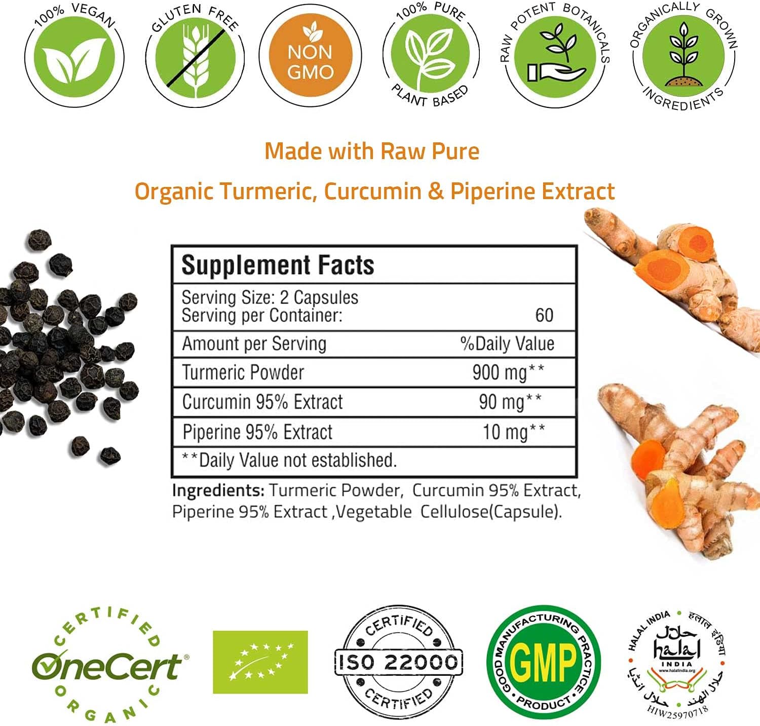 Turmeric Curcumin and Triphala Capsules by Hebhac Herbs for Digestive Health and Inflammation Support