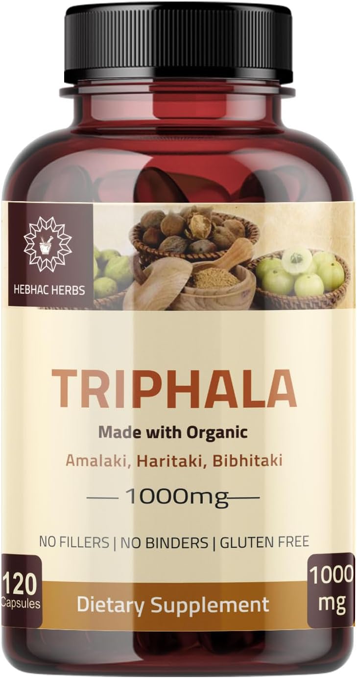 Turmeric Curcumin and Triphala Capsules by Hebhac Herbs for Digestive Health and Inflammation Support