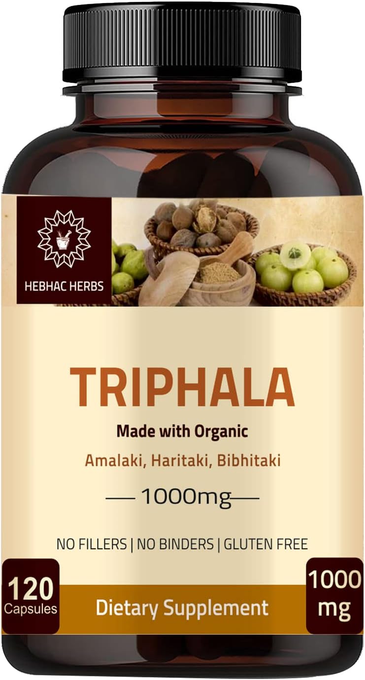 Turmeric Curcumin and Triphala Capsules by Hebhac Herbs for Digestive Health and Inflammation Support