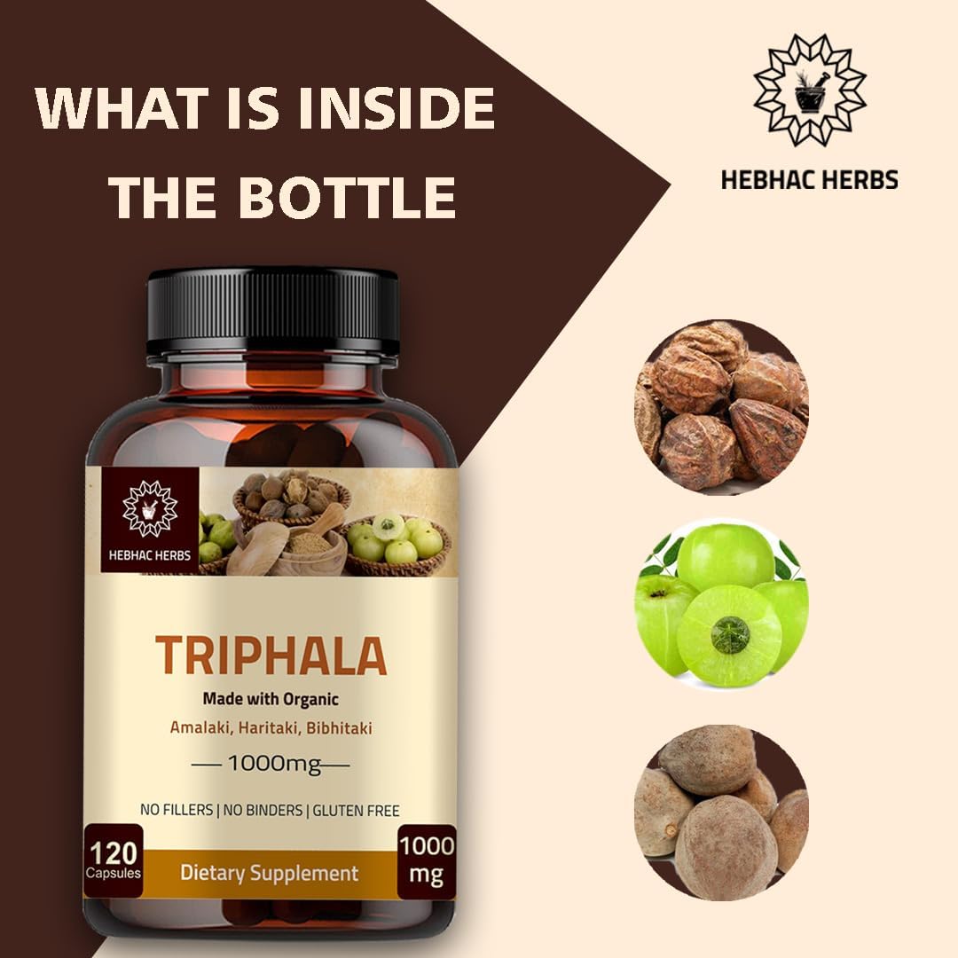 Turmeric Curcumin and Triphala Capsules by Hebhac Herbs for Digestive Health and Inflammation Support