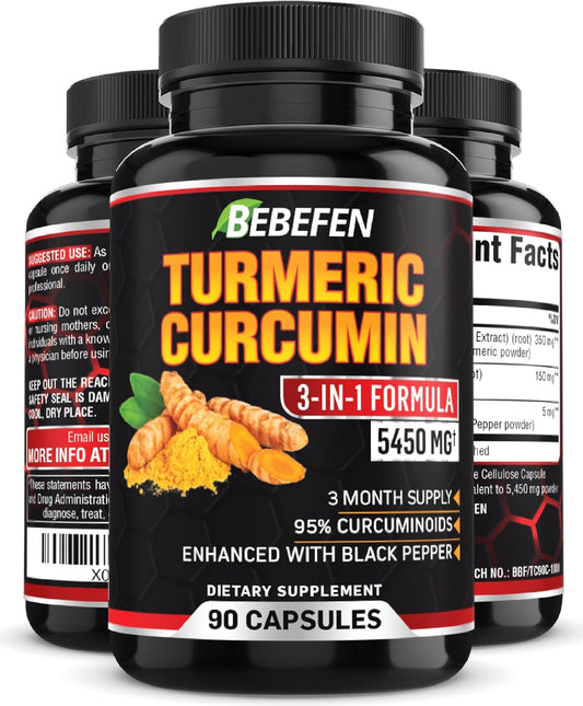 Turmeric Curcumin Capsules with Black Pepper Extract - 5450mg Formula for Joint, Inflammatory & Immune Support - 90 Capsules - 3 Month Supply