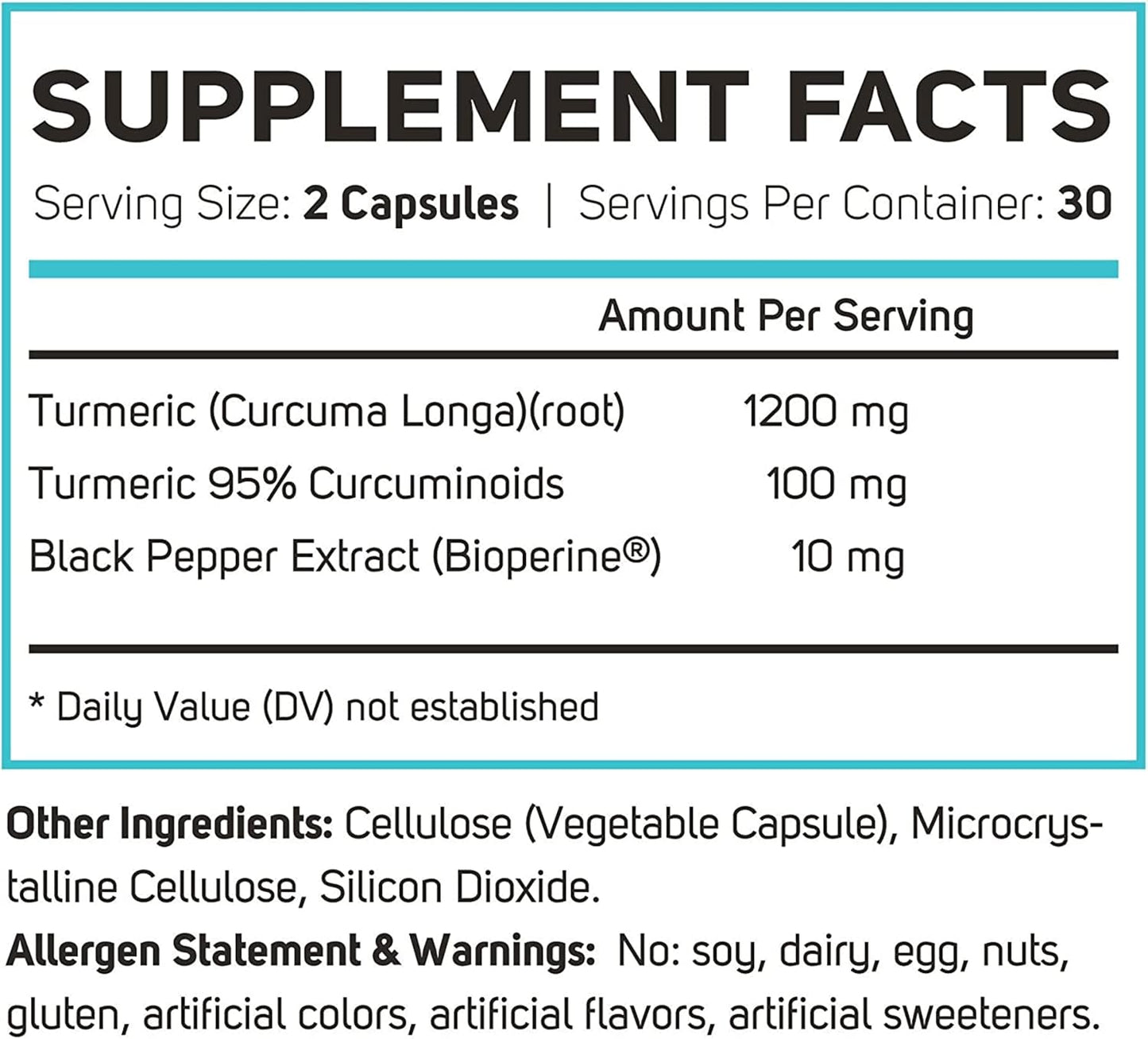 Turmeric Curcumin Capsules with Black Pepper Extract - 1200mg Strength for Joint Health - Vegan Supplement with BioPerine - 60 Capsules