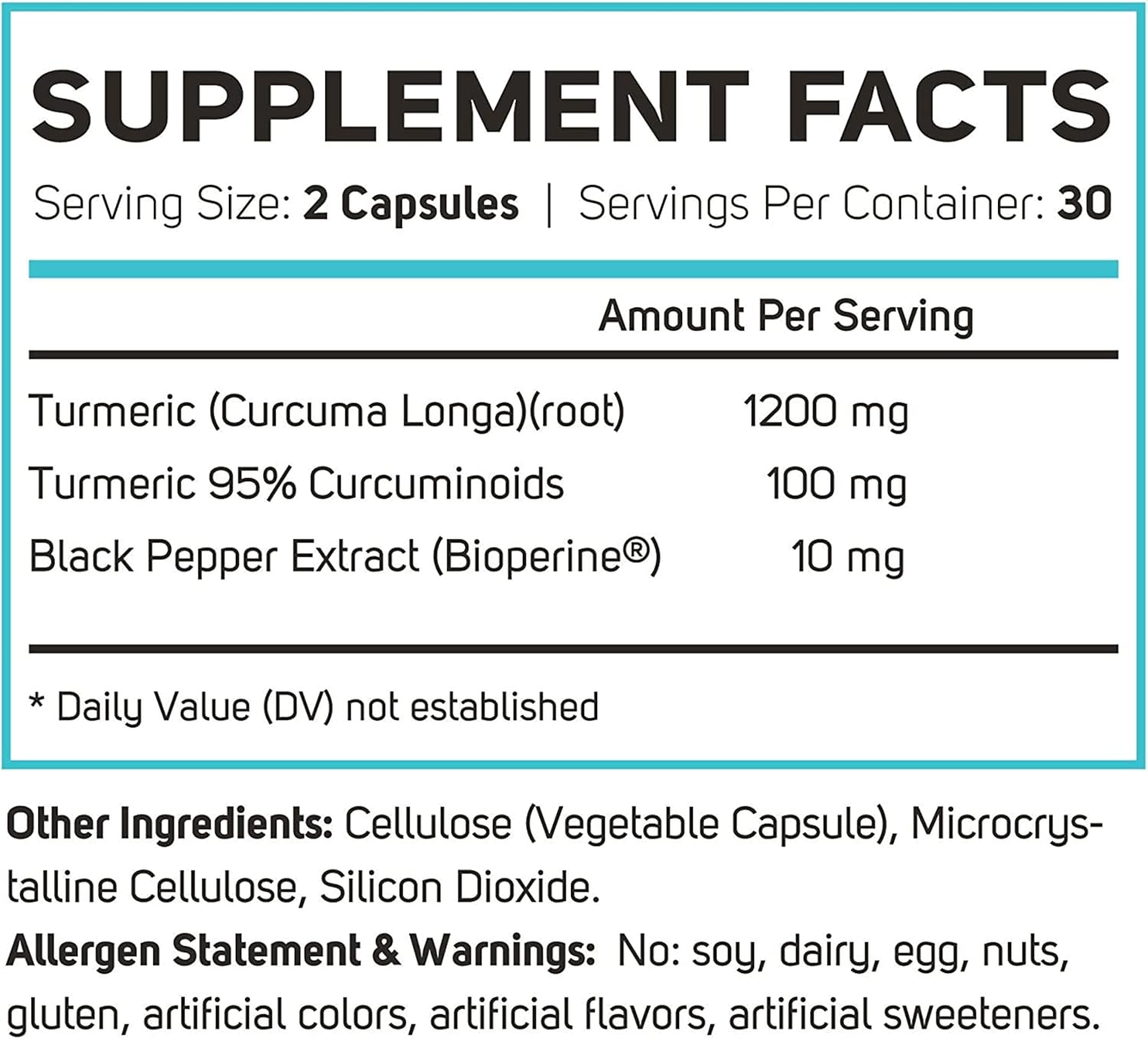 Turmeric Curcumin Capsules with Black Pepper Extract - 1200mg Strength for Joint Health - Vegan Supplement with BioPerine - 60 Capsules