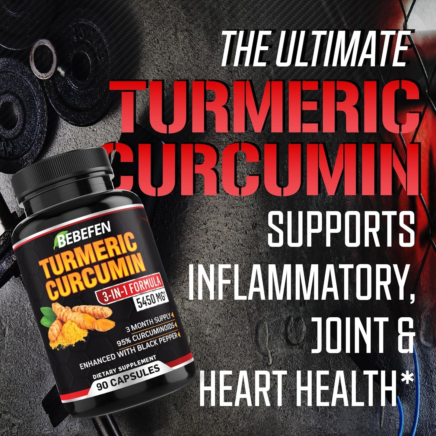 Turmeric Curcumin Capsules with Black Pepper Extract - 5450mg Formula for Joint, Inflammatory & Immune Support - 90 Capsules - 3 Month Supply