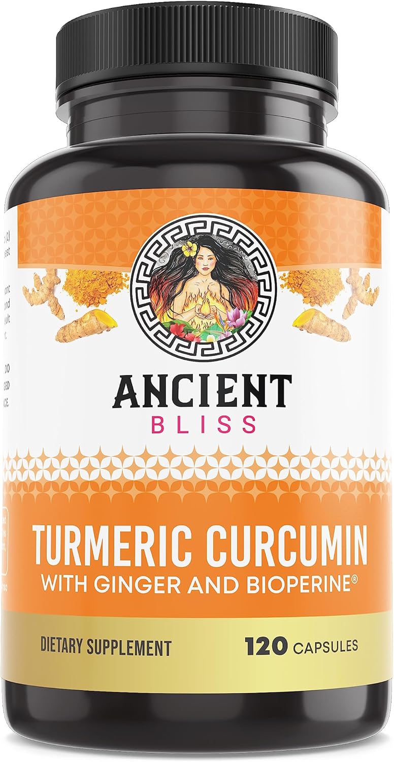 Turmeric Curcumin Capsules with Ginger, Bioperine & Black Pepper - 120ct by Ancient Bliss