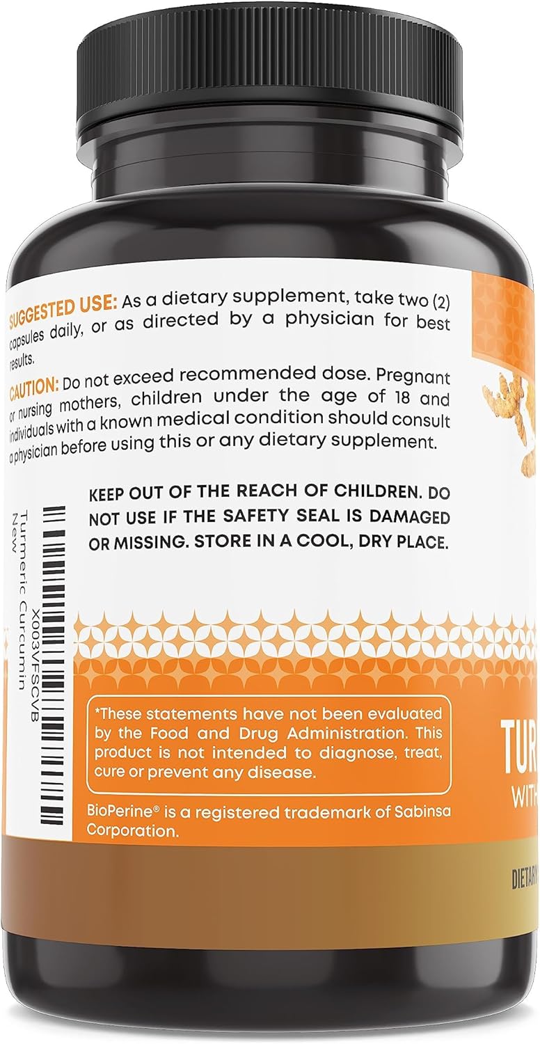 Turmeric Curcumin Capsules with Ginger, Bioperine & Black Pepper - 120ct by Ancient Bliss