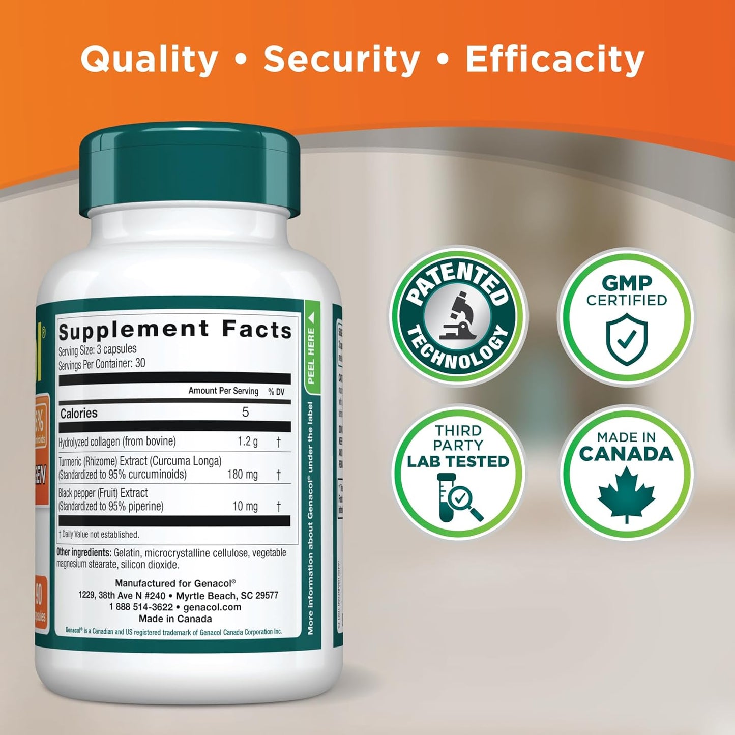 Turmeric Curcumin Collagen Supplement with Enhanced Absorption, Black Pepper & AminoLock - 90 Capsules for Healthy Joints