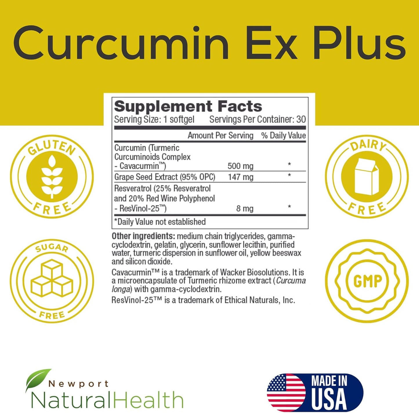 Turmeric Curcumin EX Plus Supplement with Grapeseed & Resveratrol for Joint & Heart Health, 500mg Capsules