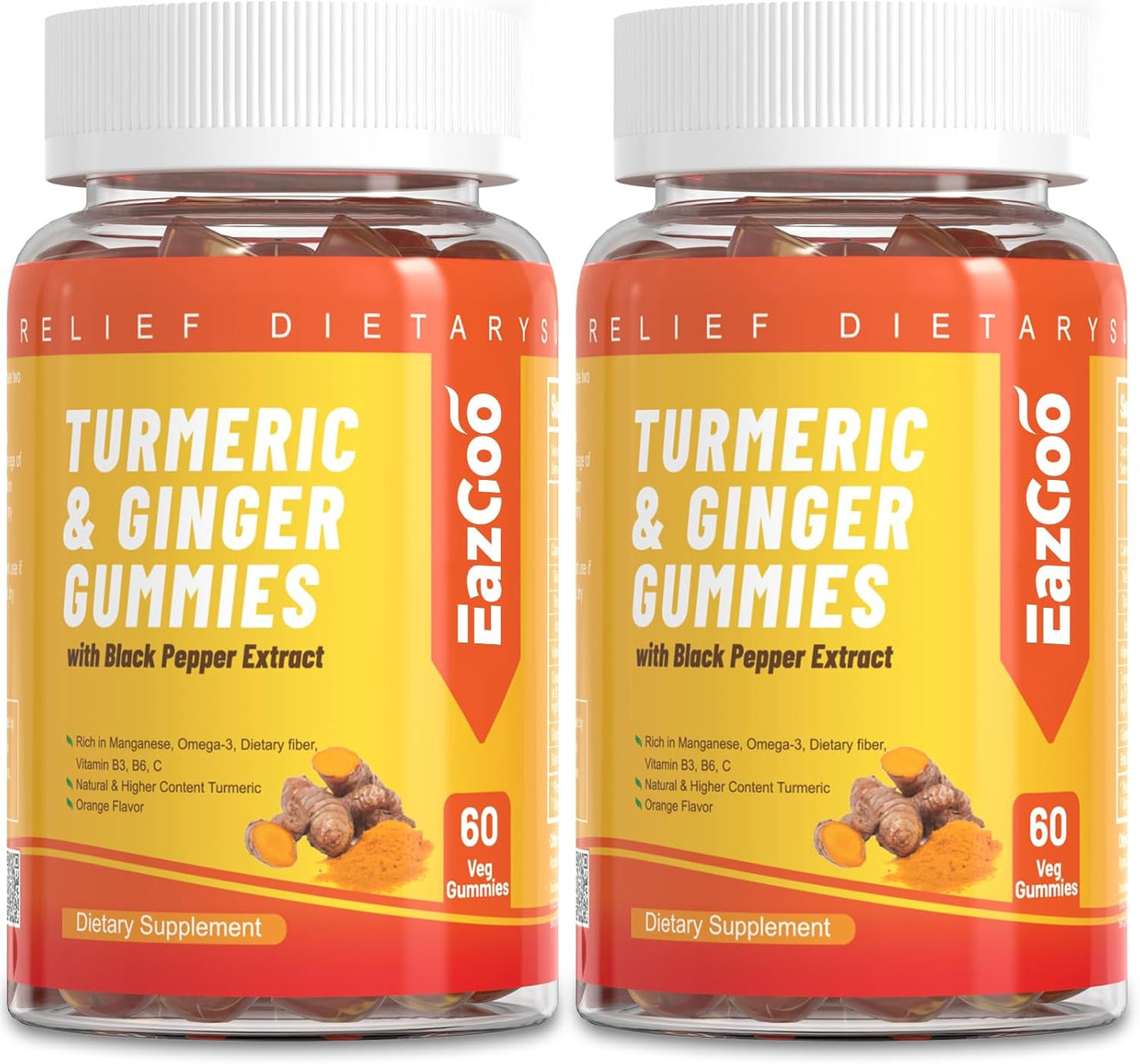Turmeric Curcumin Gummies with Black Pepper & Ginger - 500mg, Vitamin C, Low Sugar Orange Gummies for Adults - 120 Count