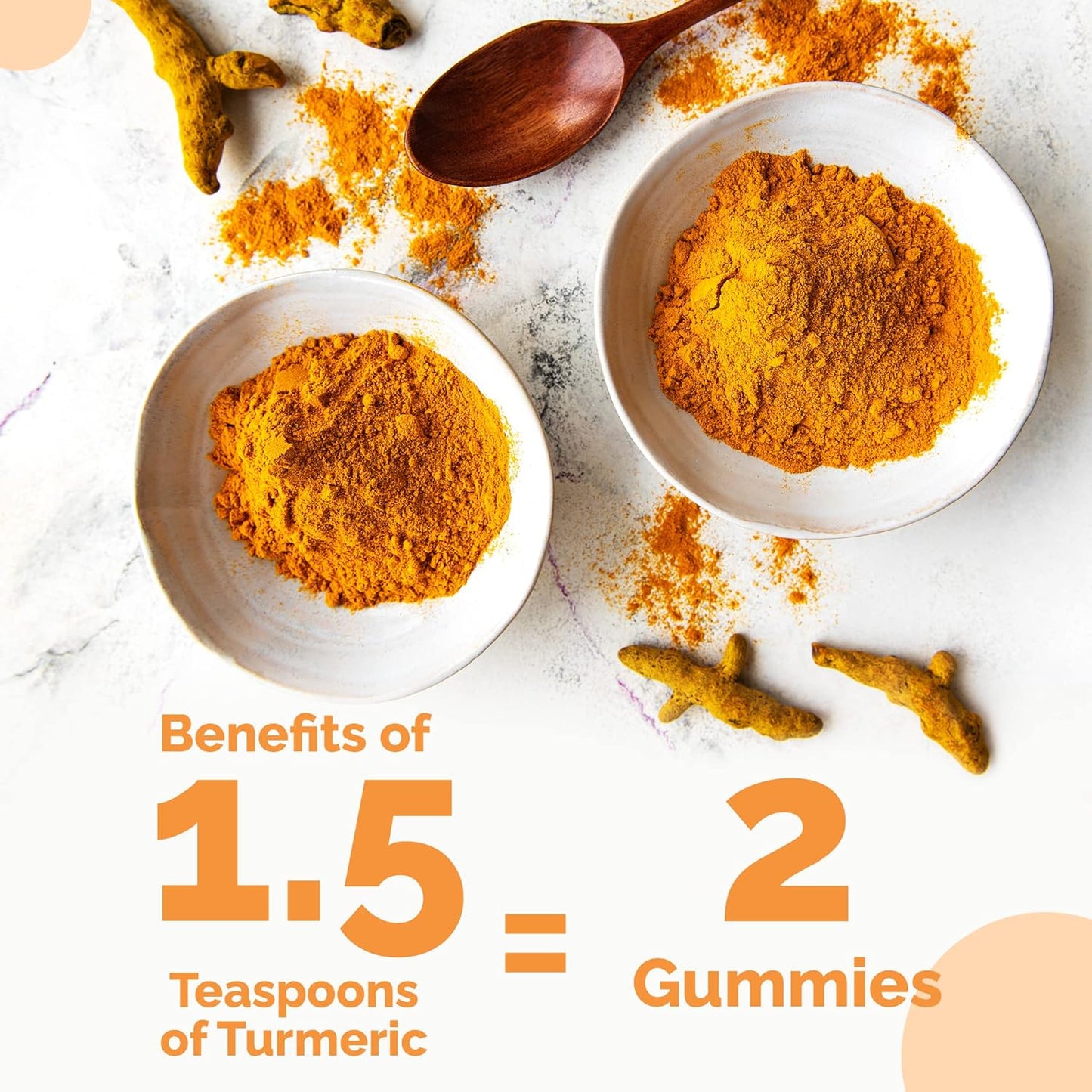 Turmeric Curcumin Gummies with Ginger & Black Pepper for Maximum Absorption - Peach Flavor, 60 Count, Cruelty-Free, Gluten-Free, Non-GMO