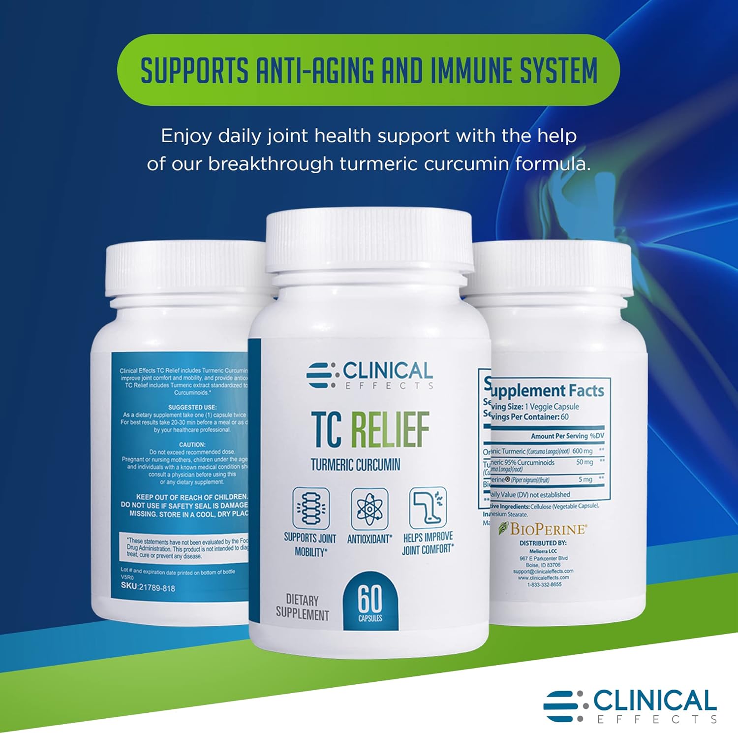 Turmeric Curcumin Joint Supplement with Bioperine for Pain Relief and Immunity Support - 3 Pack