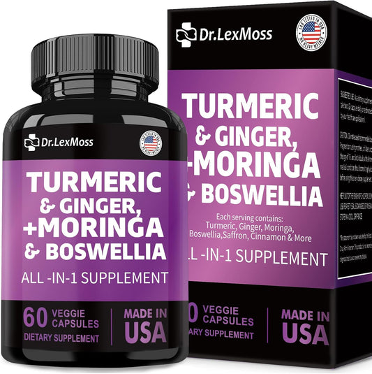 Turmeric Curcumin Joint Support Supplement with Ginger, Moringa, Boswellia, Saffron, Ceylon Cinnamon, Quercetin, and Tart Cherry - 60 Capsules
