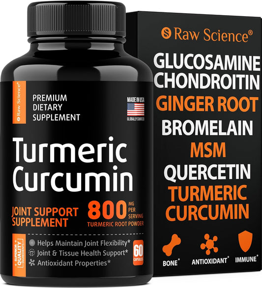 Turmeric Curcumin Joint Support Supplement with Glucosamine and Chondroitin for Men & Women - 60 Capsules