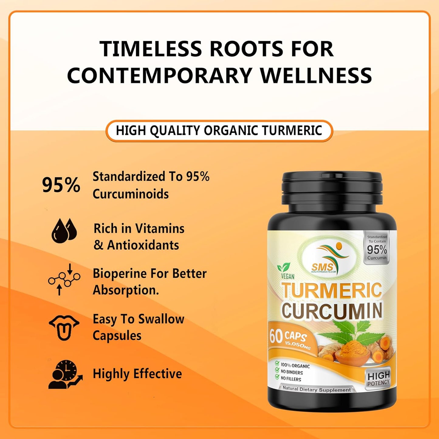 Turmeric Curcumin Pills with BioPerine Black Pepper - 1,000mg 95% Curcuminoids - Tumeric Extract Supplement - 60 Capsules