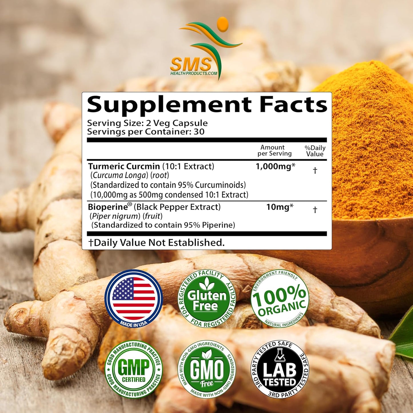 Turmeric Curcumin Pills with BioPerine Black Pepper - 1,000mg 95% Curcuminoids - Tumeric Extract Supplement - 60 Capsules
