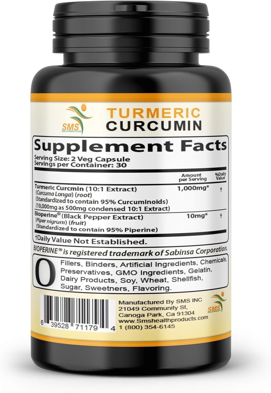 Turmeric Curcumin Pills with BioPerine Black Pepper - 1,000mg 95% Curcuminoids - Tumeric Extract Supplement - 60 Capsules