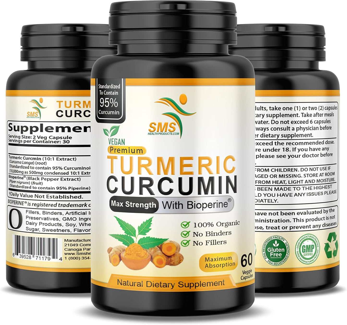 Turmeric Curcumin Pills with BioPerine Black Pepper - 1,000mg 95% Curcuminoids - Tumeric Extract Supplement - 60 Capsules
