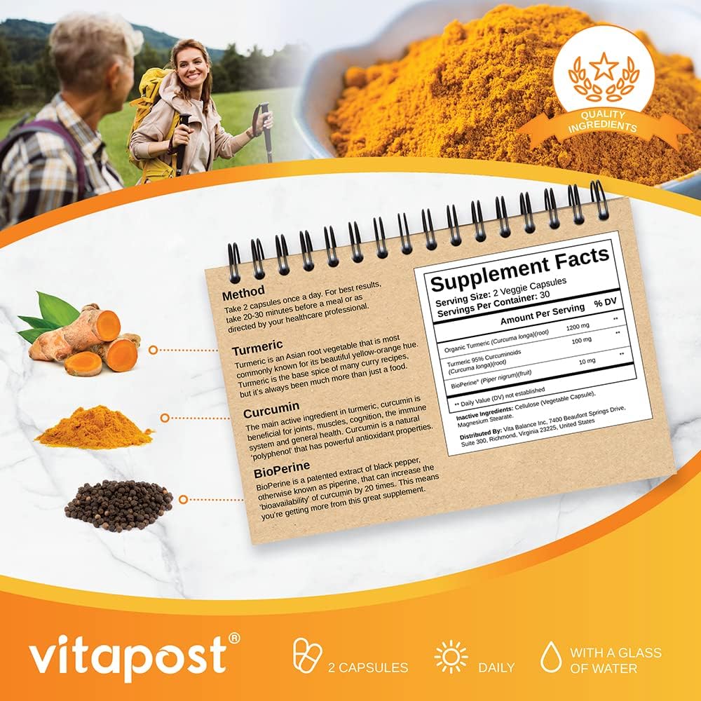 Turmeric Curcumin Plus with BioPerine for Joint and Muscle Health - 60 Capsules
