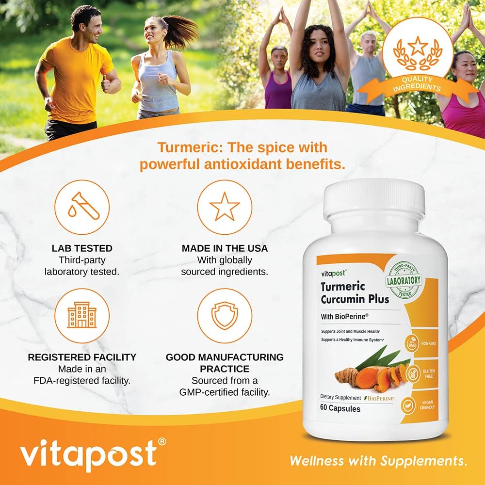 Turmeric Curcumin Plus with BioPerine for Joint and Muscle Health - 60 Capsules