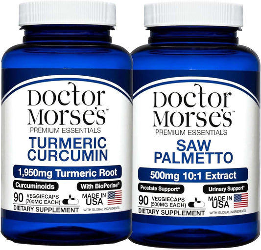 Turmeric Curcumin & Saw Palmetto Bundle for Joint & Prostate Health - 1950mg & 5000mg Capsules with BioPerine & Potent Extracts - FDA-Registered & NSF-Certified - 90 Caps - BoostGo Australia