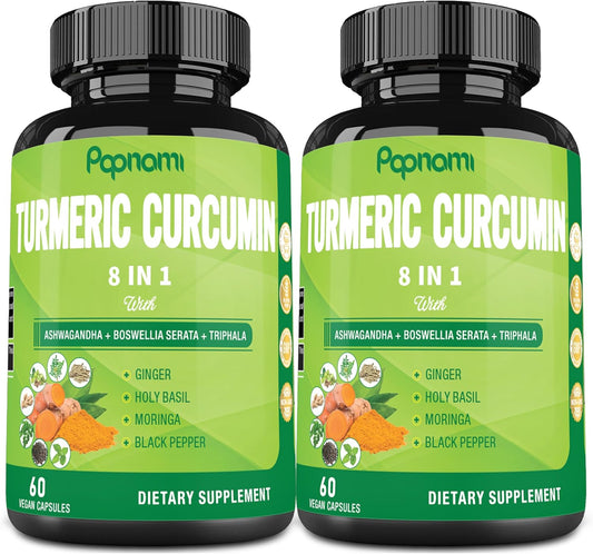 Turmeric Curcumin Supplement 2 Pack (60 Capsules Each) - Immune, Joint, Digestive & Wellness Support - 4 Month Supply with Ashwagandha, Triphala, Moringa