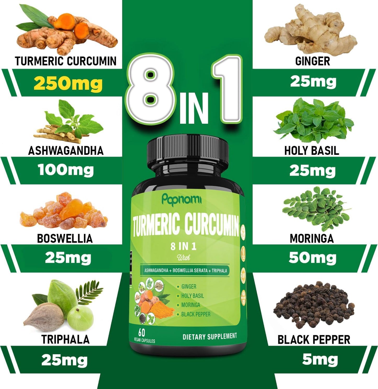 Turmeric Curcumin Supplement 2 Pack (60 Capsules Each) - Immune, Joint, Digestive & Wellness Support - 4 Month Supply with Ashwagandha, Triphala, Moringa