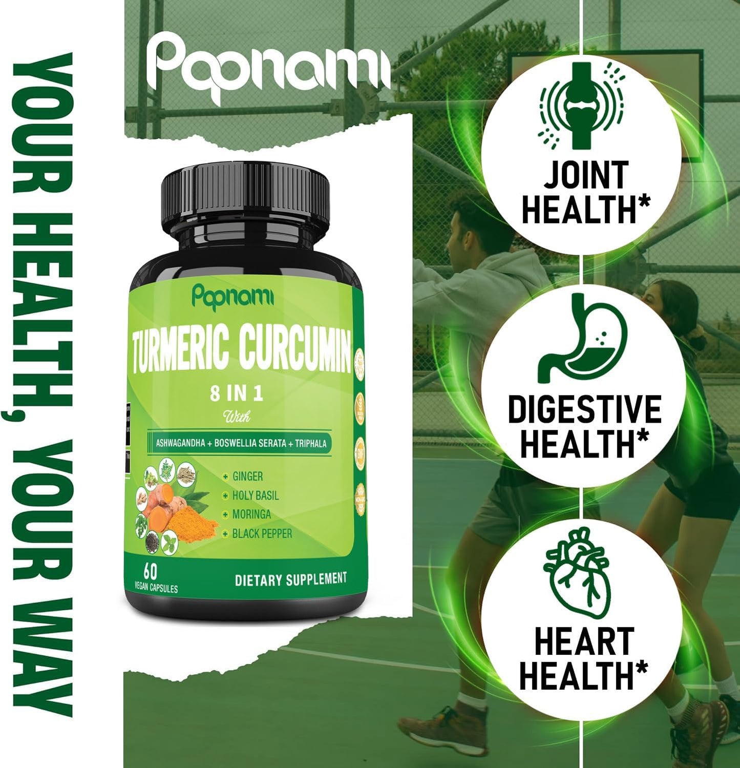 Turmeric Curcumin Supplement 2 Pack (60 Capsules Each) - Immune, Joint, Digestive & Wellness Support - 4 Month Supply with Ashwagandha, Triphala, Moringa