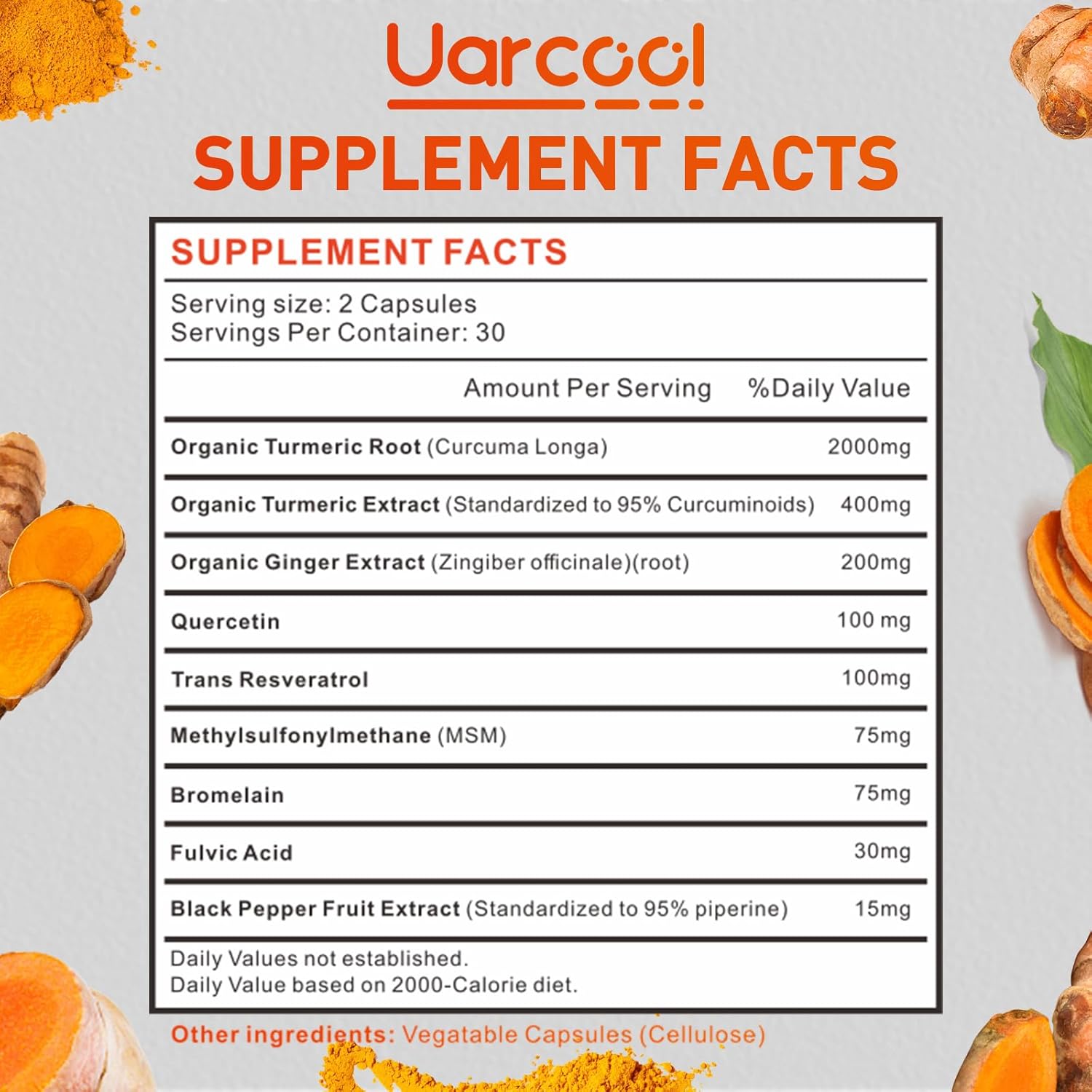 Turmeric Curcumin Supplement 2400mg with Black Pepper Extract - 60 Softgels for Joint Support and Maximum Absorption