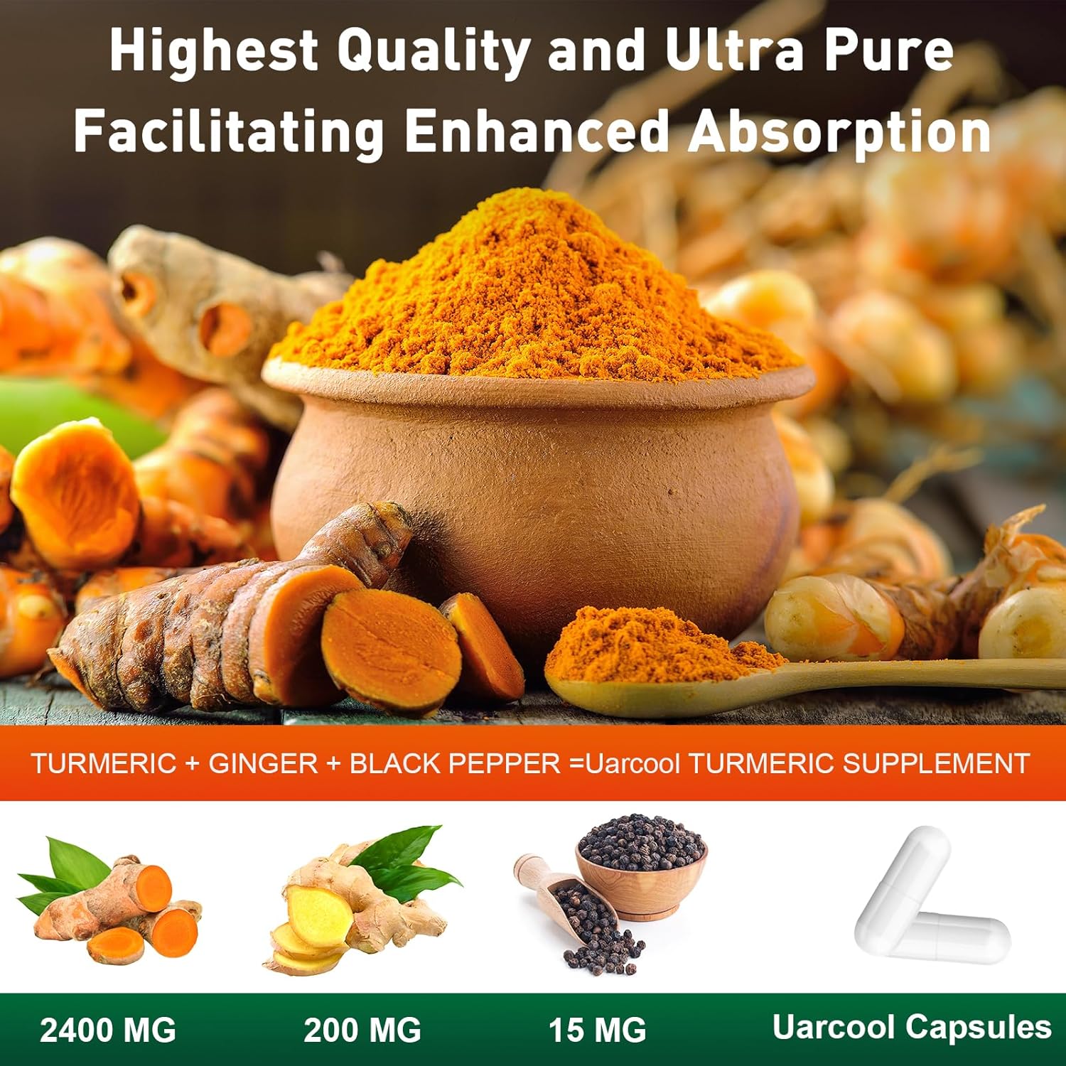 Turmeric Curcumin Supplement 2400mg with Black Pepper Extract - 60 Softgels for Joint Support and Maximum Absorption