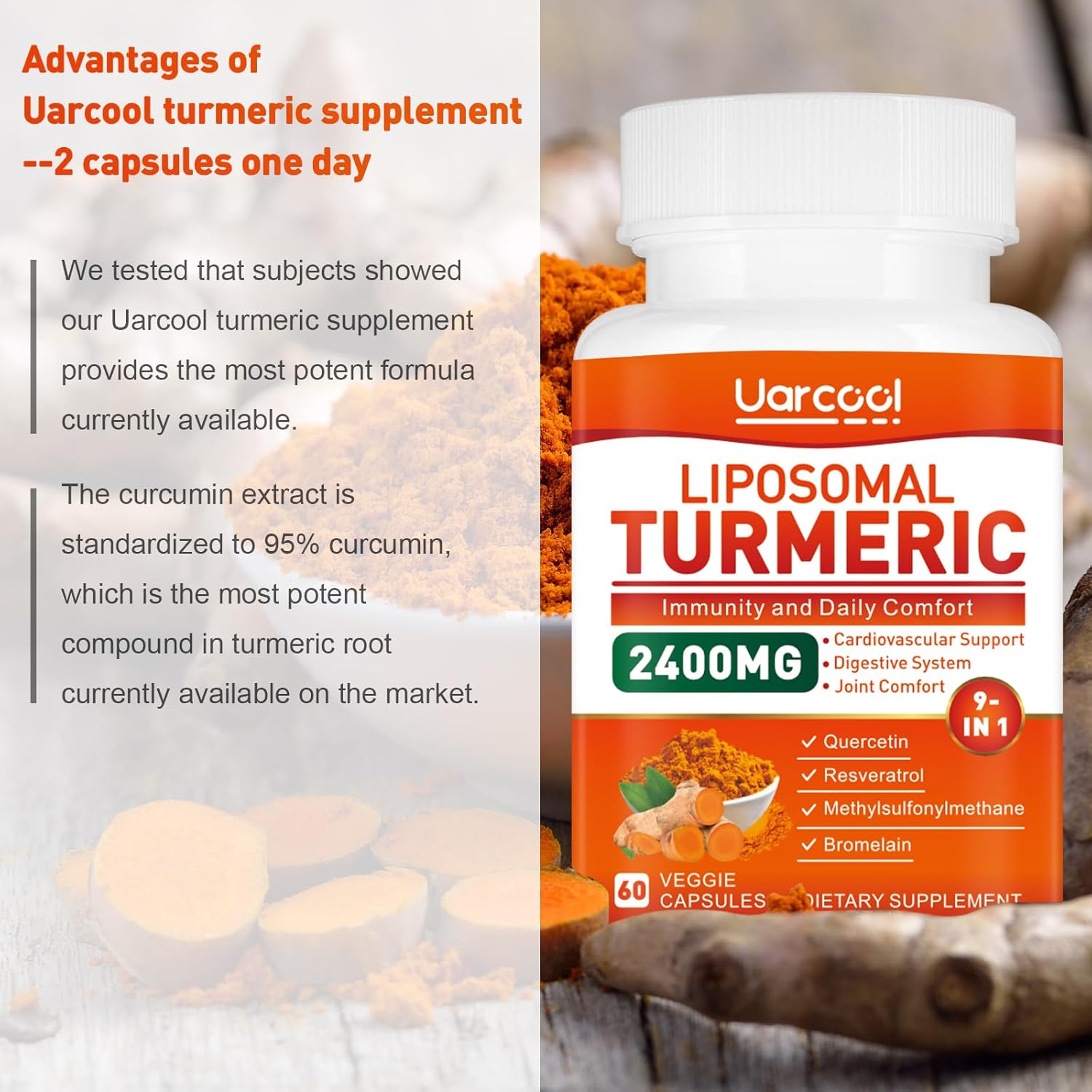 Turmeric Curcumin Supplement 2400mg with Black Pepper Extract - 60 Softgels for Joint Support and Maximum Absorption